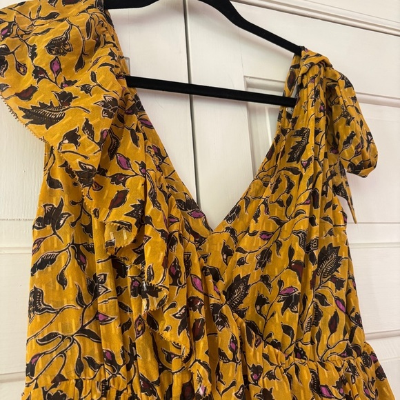 Ulla Johnson Dania Ruffled Midi Dress Handkerchief Hem Gold Size 8 Medium - Picture 4 of 15